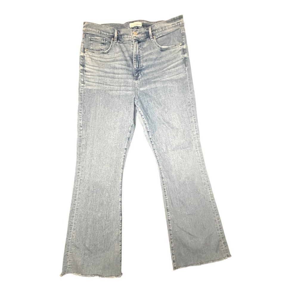 LOFT Slim Flare Jeans Light Wash High Rise Raw Hem Womens Size‎ 14